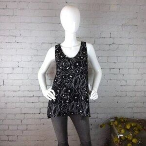 14th & Union Floral Sleeveless Top Black Size Medium